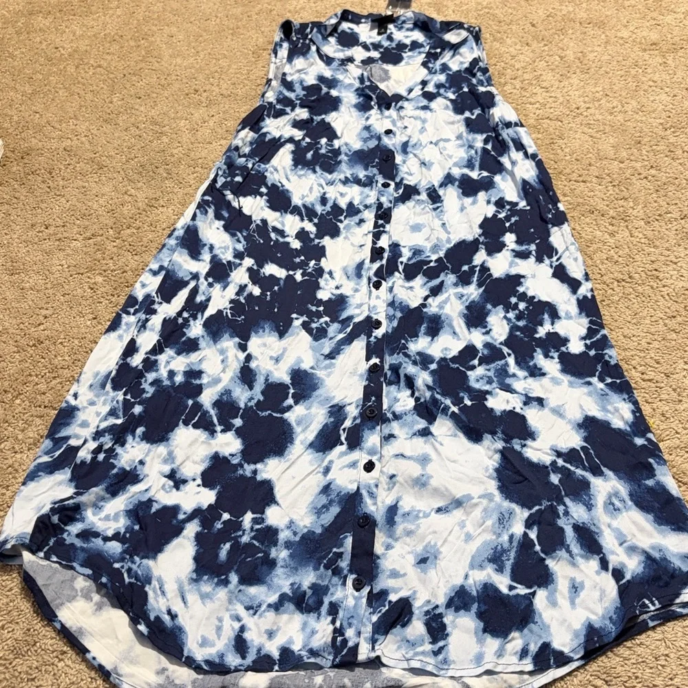 Torrid Blue Tie Dye Front Button Dress Size 0 (large)  NWT Sleeveless - Picture 2 of 7